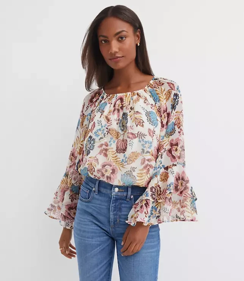 Petite Garden Tiered Ruffle Sleeve Blouse