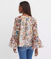 Petite Garden Tiered Ruffle Sleeve Blouse