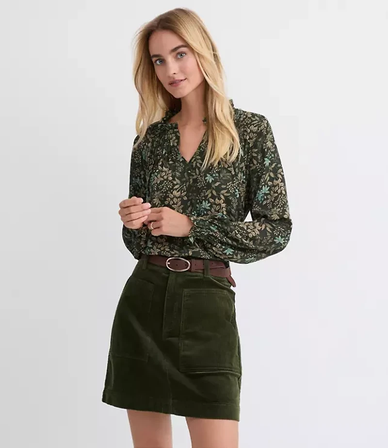 Petite Garden Pintucked Ruffle Mixed Media Blouse
