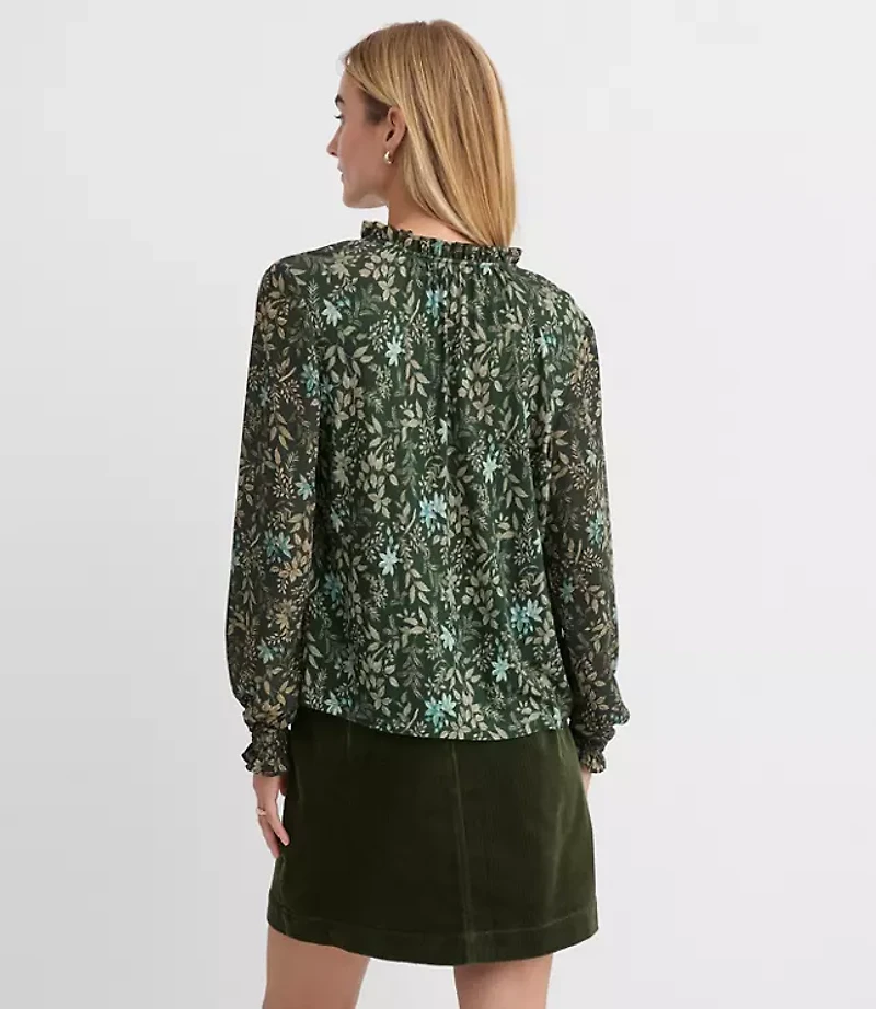 Petite Garden Pintucked Ruffle Mixed Media Blouse