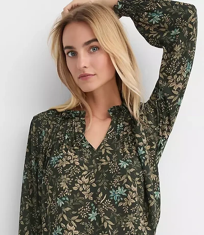 Petite Garden Pintucked Ruffle Mixed Media Blouse