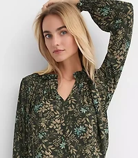 Petite Garden Pintucked Ruffle Mixed Media Blouse