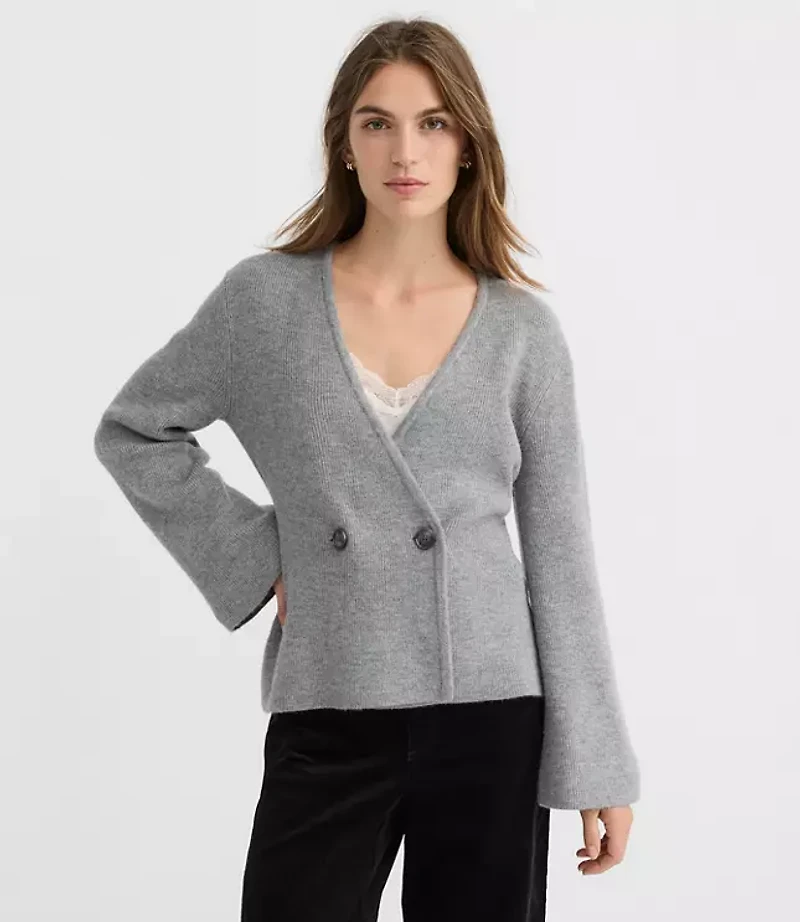 Petite Ribbed Double Button Sweater Jacket