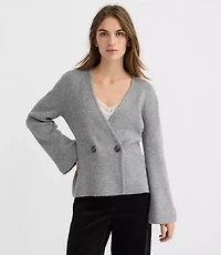 Petite Ribbed Double Button Sweater Jacket