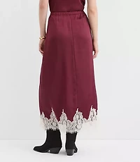 Petite Lace Trim Satin Midi Skirt