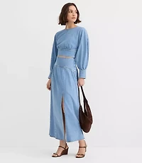 Yoke Denim Blouse Light Wash Indigo