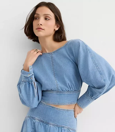 Yoke Denim Blouse Light Wash Indigo
