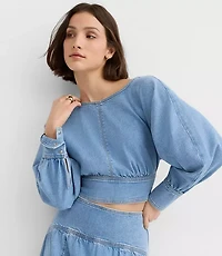 Yoke Denim Blouse Light Wash Indigo