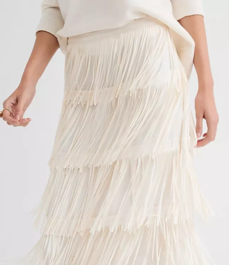 Petite Fringe Midi Skirt