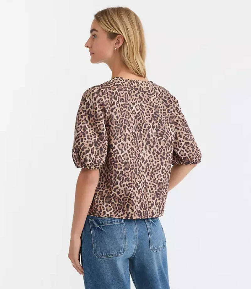Leopard Print Poplin Bow Top