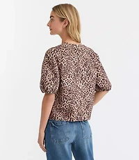 Leopard Print Poplin Bow Top