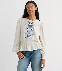 Petite Embroidered Smocked Peplum Blouse