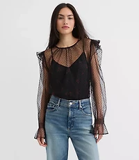 Petite Velvet Dot Tulle Floral Cami Blouse