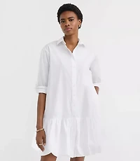 Poplin Bubble Hem Mini Pocket Shirtdress
