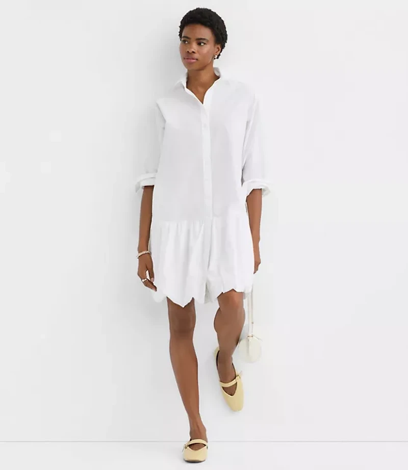 Poplin Bubble Hem Mini Pocket Shirtdress
