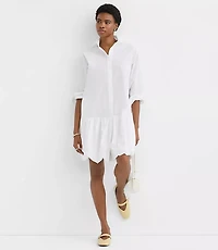 Poplin Bubble Hem Mini Pocket Shirtdress
