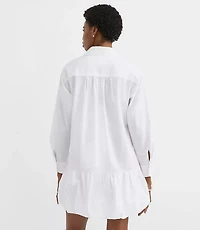 Poplin Bubble Hem Mini Pocket Shirtdress