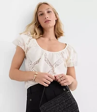 Lace Lattice Flutter Sleeve Blouse