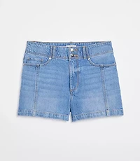 Rivete Seamed High Rise Denim Shorts Mid Wash