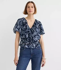 Paisley Ruffle V-Neck Blouse