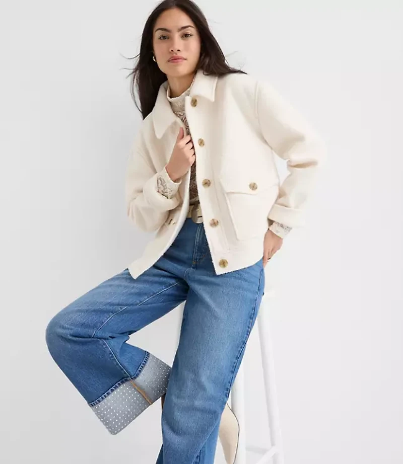 Petite Boucle Faux Fur Collar Shirt Jacket