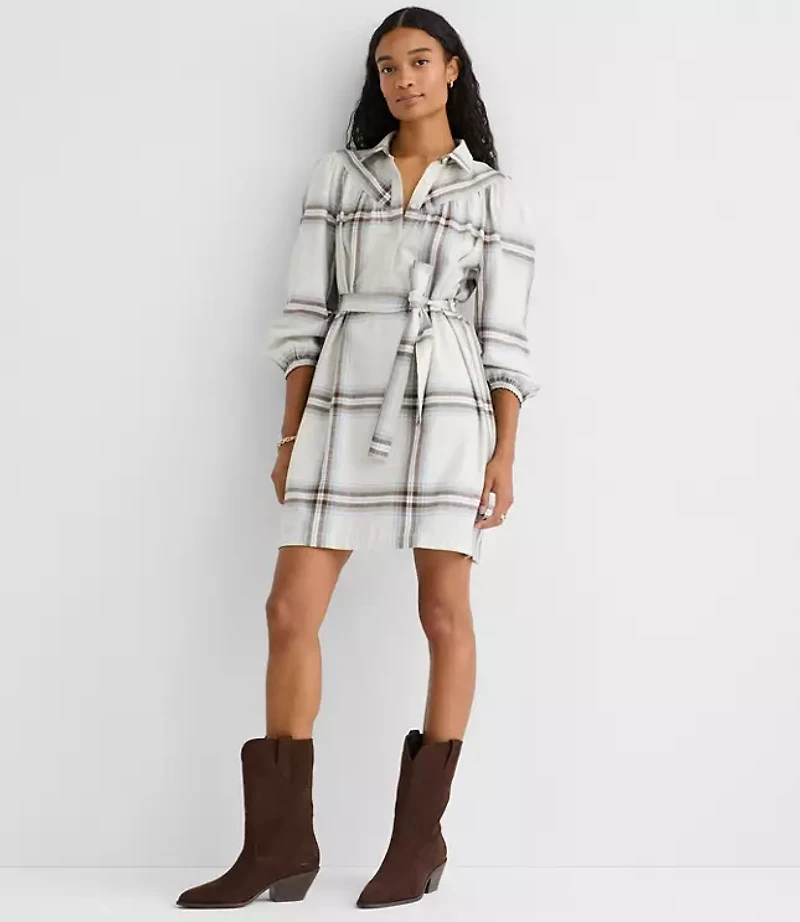 Petite Plaid Yoke Mini Pocket Shirtdress