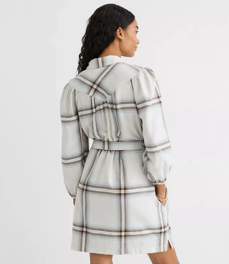 Petite Plaid Yoke Mini Pocket Shirtdress