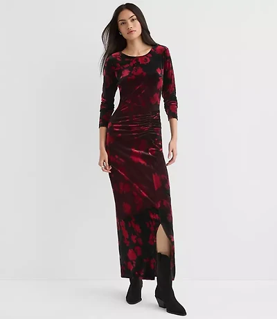 Petite Velvet Ruched Midi Dress