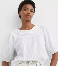 Striped Lace Trim Yoke Blouse