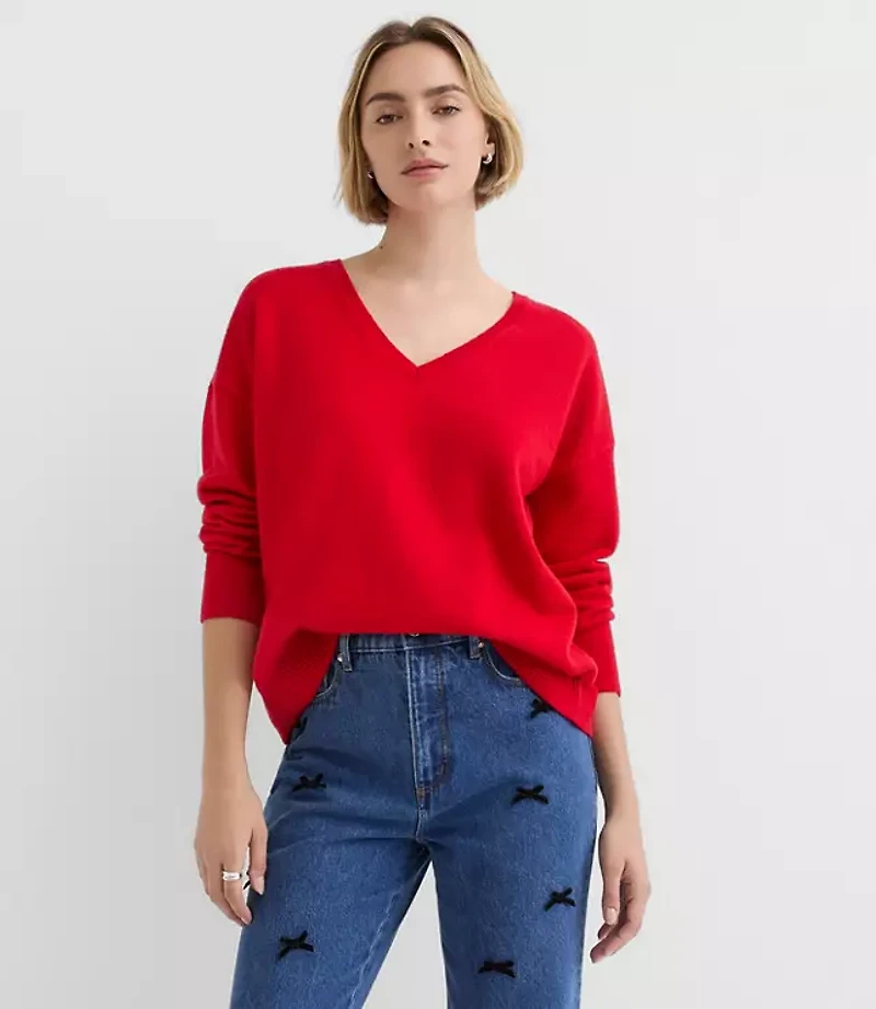Petite V-Neck Relaxed Everyday Sweater