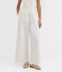 Pull On Wide Leg Pants Pinstripe Cotton Linen
