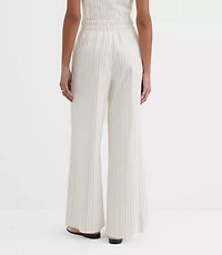 Pull On Wide Leg Pants Pinstripe Cotton Linen