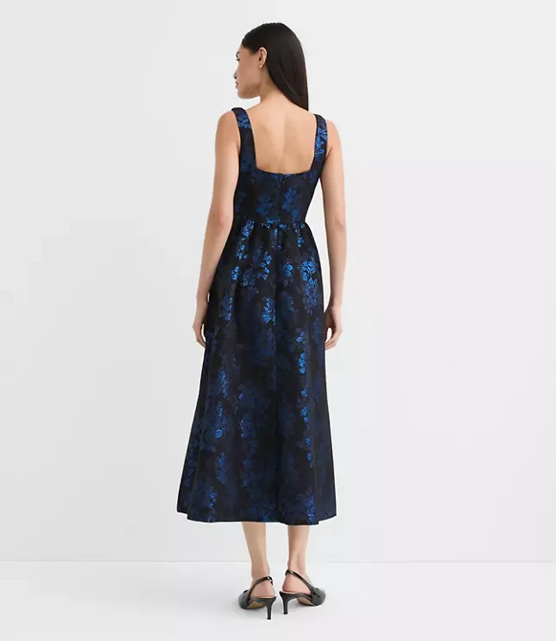 Petite Shimmer Floral Corset Seamed Midi Pocket Dress