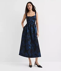Petite Shimmer Floral Corset Seamed Midi Pocket Dress