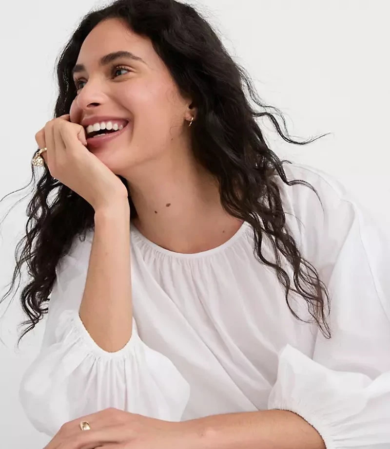 Poplin Ribtrim Boatneck Blouse
