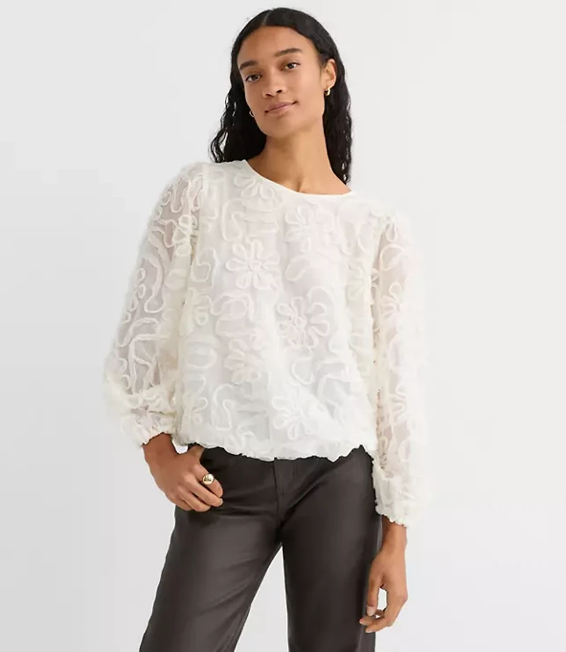 Petite Floral Applique Tie Back Blouse