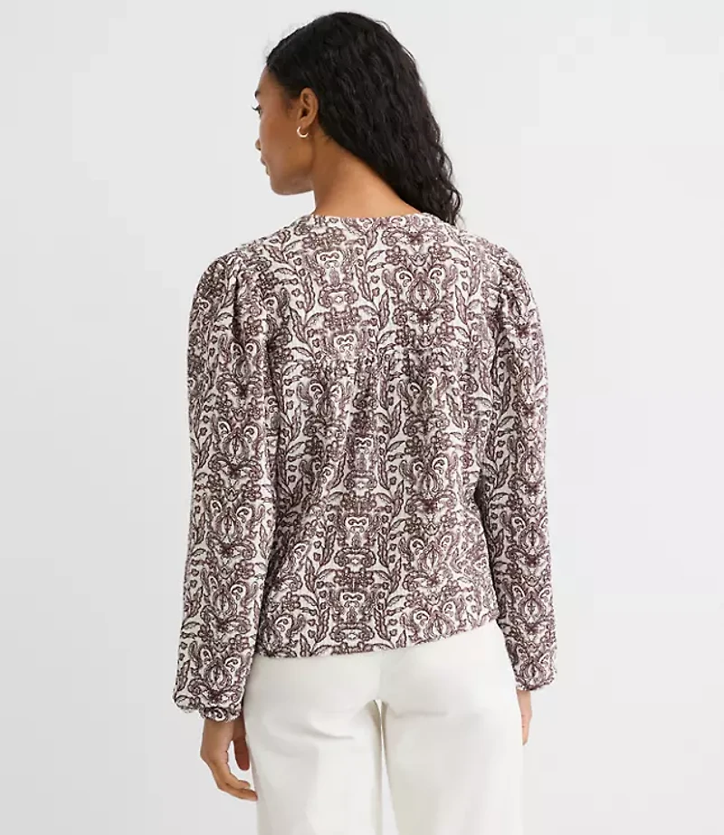 Petite Lace Garden Crinkle Knit Split Neck Blouse