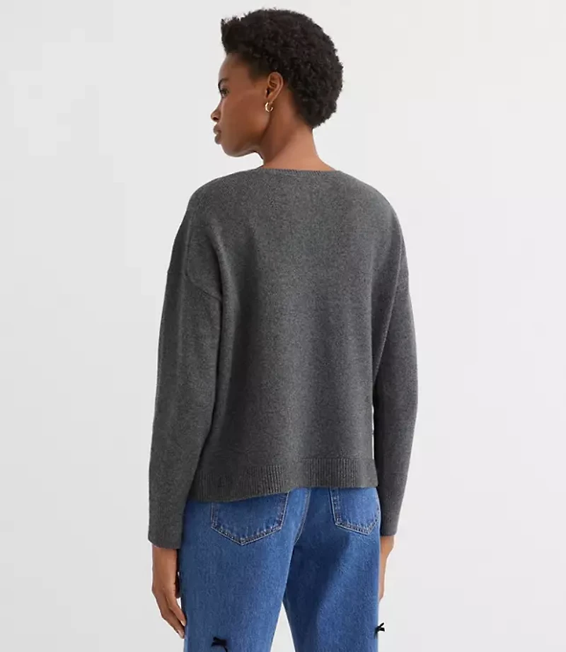 Lace Trim V-Neck Relaxed Everyday Sweater