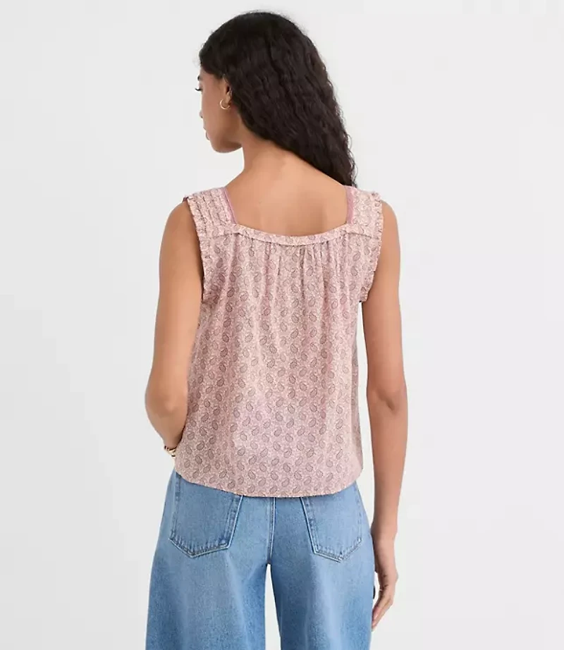Paisley Pintucked Square Neck Blouse