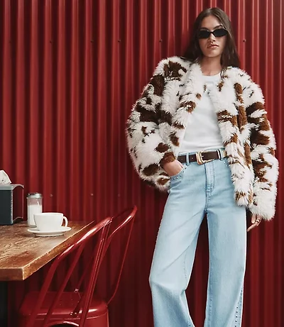 Petite Spotted Faux Shearling Jacket