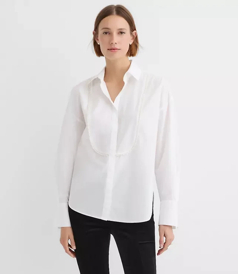 Petite Pearlized Bib Tuxedo Shirt