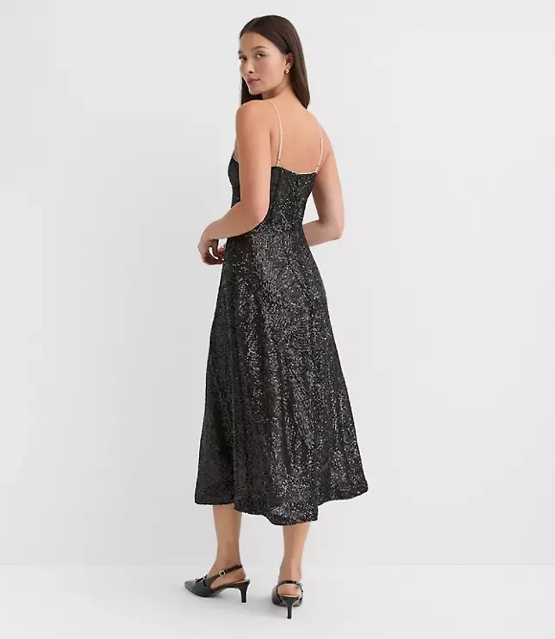 Petite Sequin Strappy Midi Dress