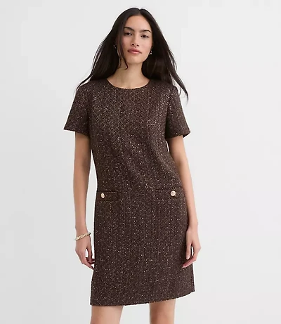 Petite Shimmer Tweed Mini Pocket Dress