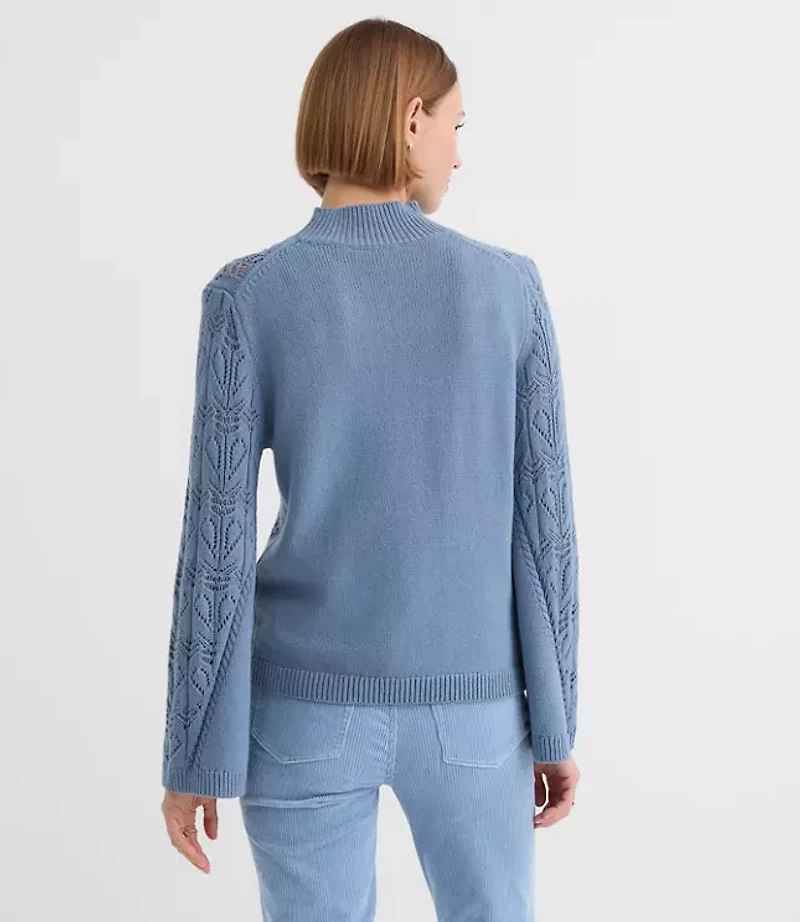 Petite Pointelle Flare Sleeve Sweater