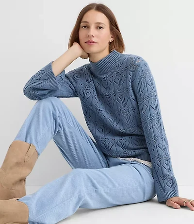 Petite Pointelle Flare Sleeve Sweater