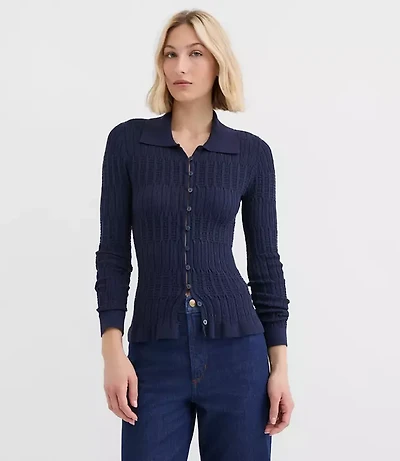 Smocked Ruffle Cardigan Top