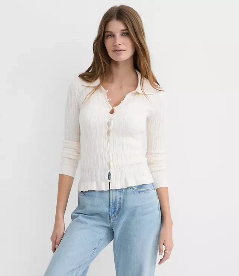 Smocked Ruffle Cardigan Top