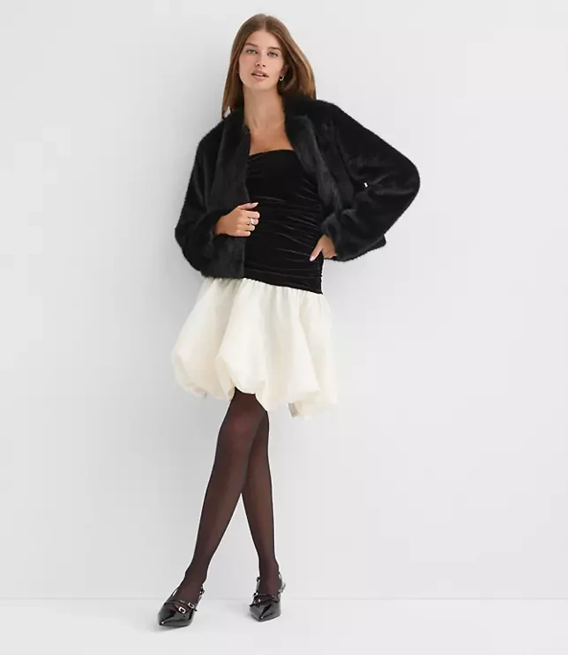 Petite Velvet Strapless Bubble Mini Pocket Dress