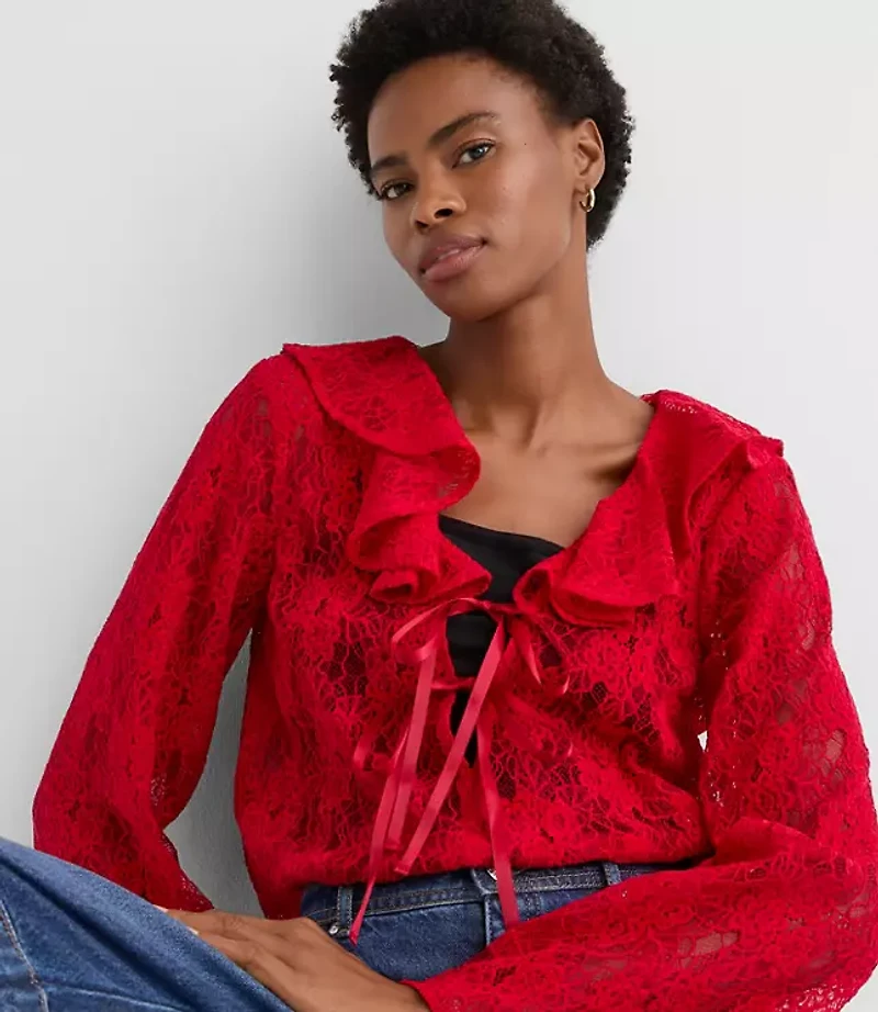 Petite Lace Bow Velvet Cami Blouse