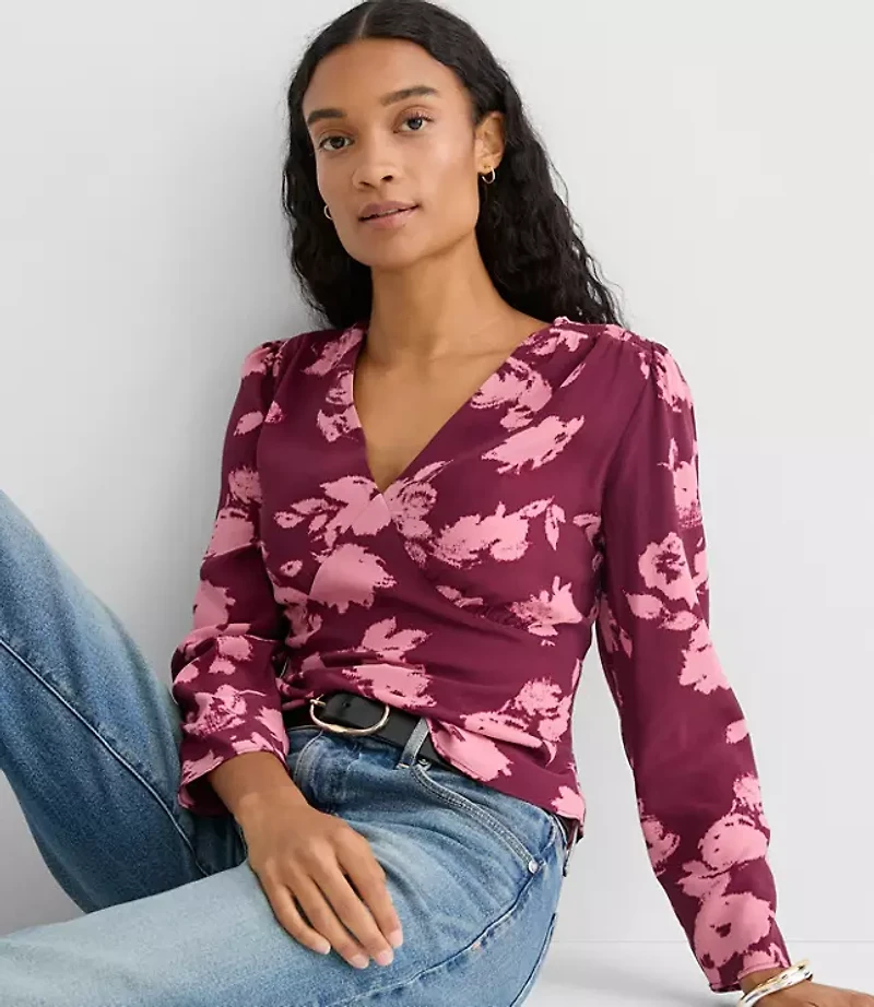 Petite Floral Smocked V-Neck Blouse